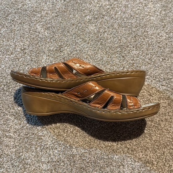 Spring Step Leather Sand Dollar Slide Sandals Brown Comfort Coastal Boho Sz 9.5 - Picture 11 of 12